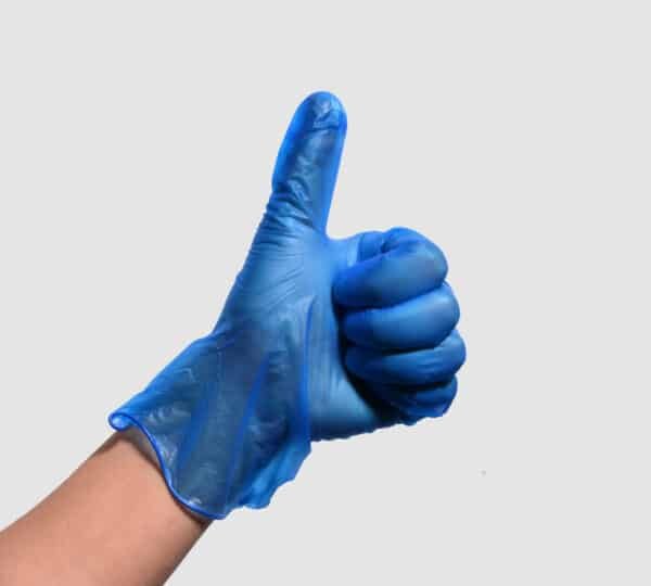 blue disposable vinyl glove